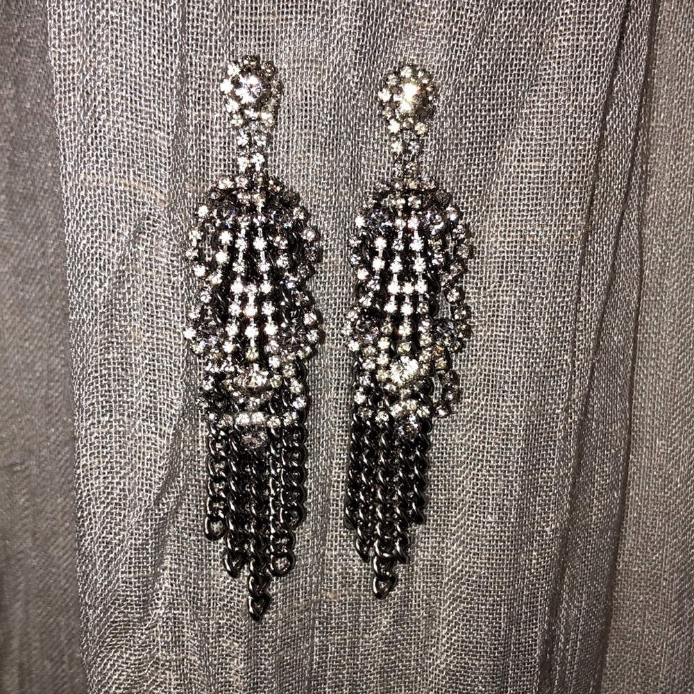 Chain metal and rhinestone chandelier drop earrings